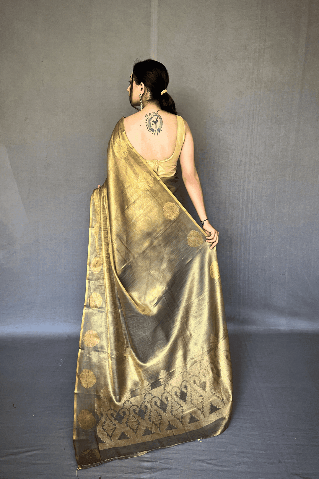 Golden Weave Ready to Wear Tissue Silk Saree - Glamwiz India
