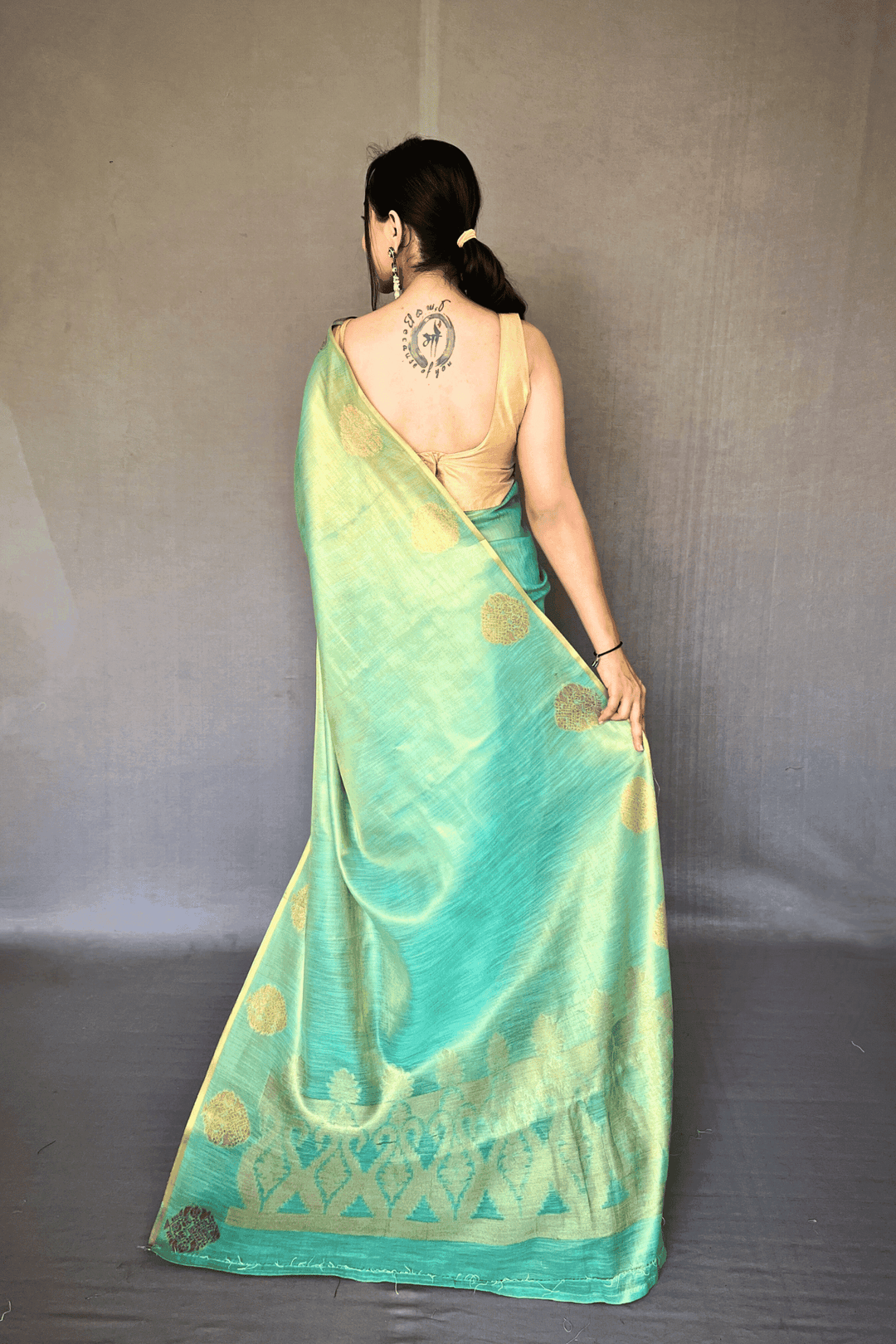 Golden Weave Ready to Wear Tissue Silk Saree - Glamwiz India