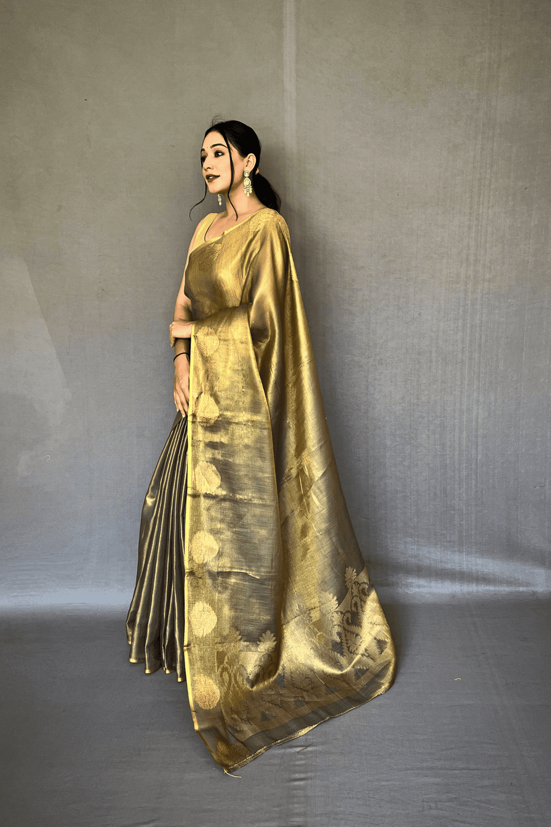 Golden Weave Ready to Wear Tissue Silk Saree - Glamwiz India