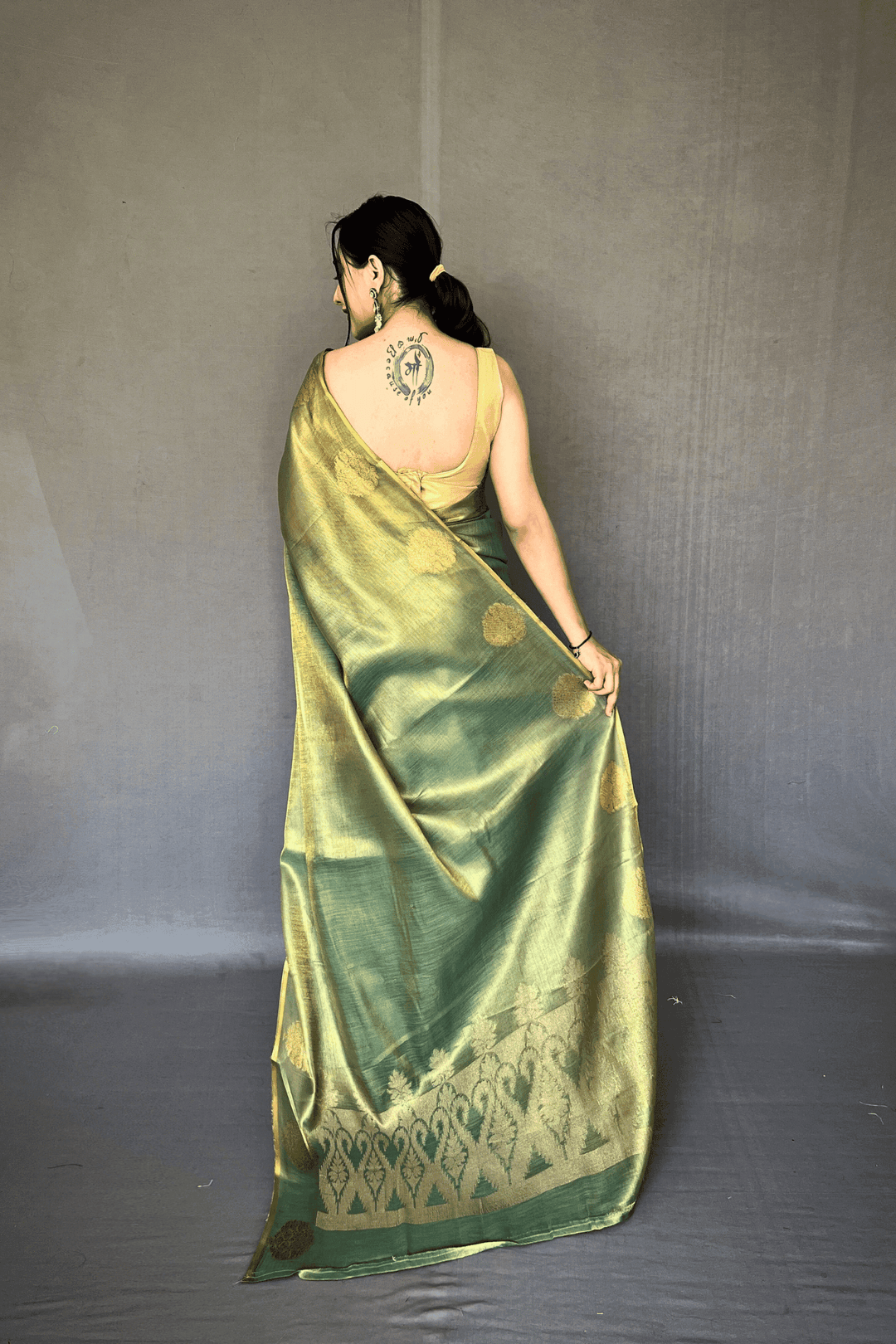 Golden Weave Ready to Wear Tissue Silk Saree - Glamwiz India