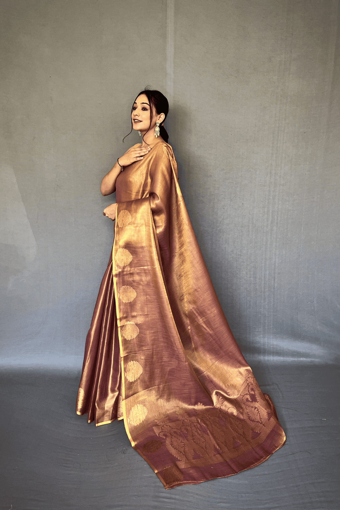 Golden Weave Ready to Wear Tissue Silk Saree - Glamwiz India