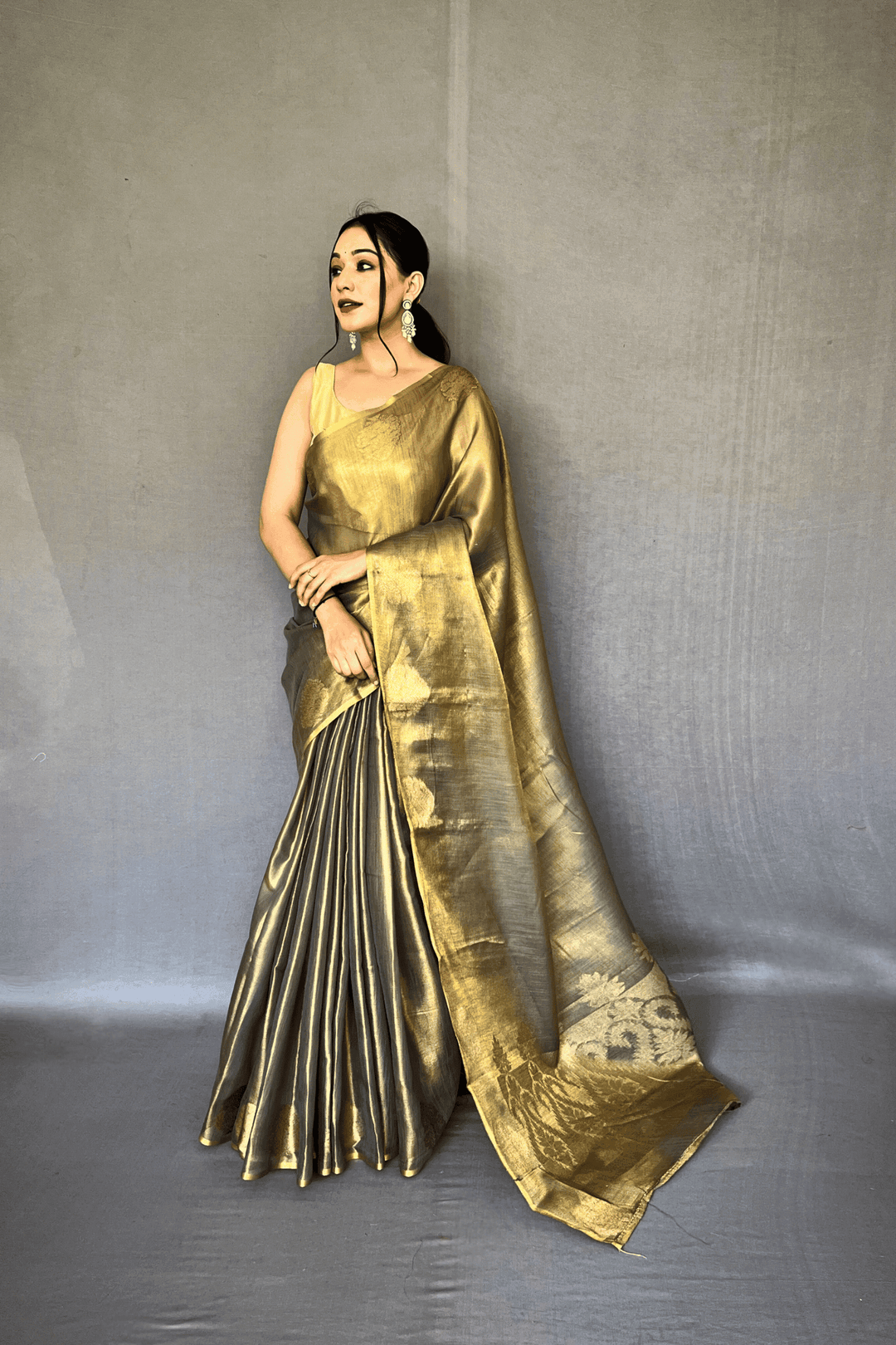 Golden Weave Ready to Wear Tissue Silk Saree - Glamwiz India