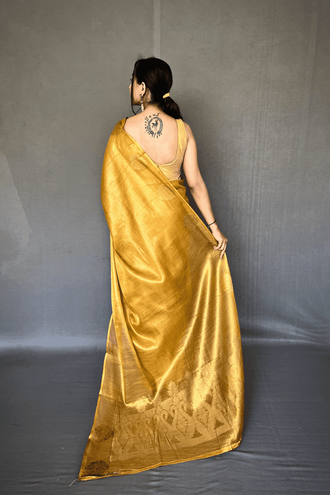 Golden Weave Ready to Wear Tissue Silk Saree - Glamwiz India