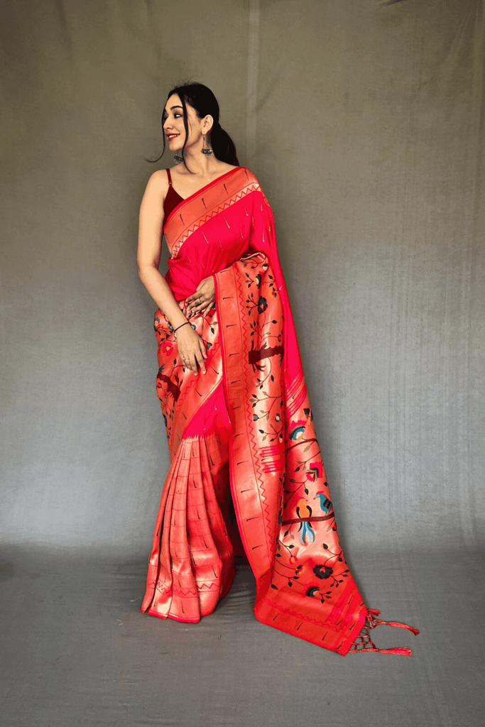 Grand Paithani Woven 1-Minute Silk Saree - Glamwiz India