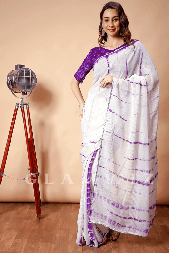 Indigo Breeze | Ready-to-Wear Shibori Printed Georgette Saree - Glamwiz India