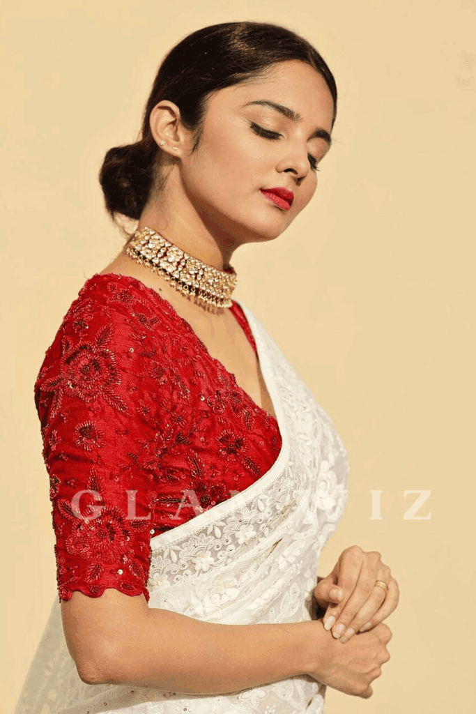 Ivory Georgette Ready to Wear White Saree - Glamwiz India