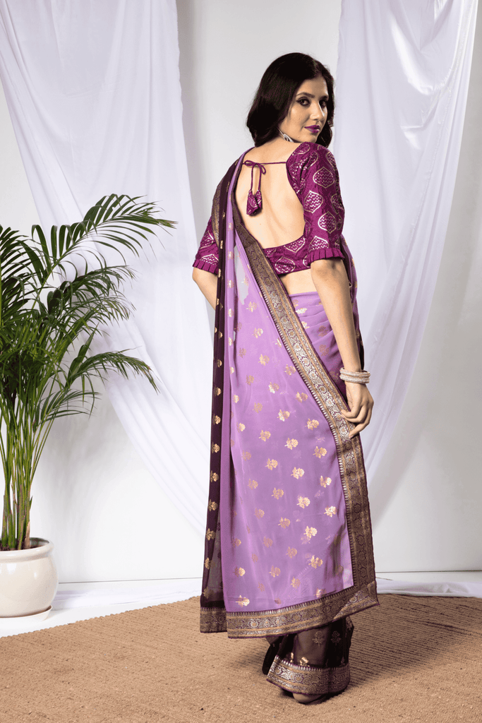 Lavender Mist | Ready to Wear Lavender Purple Georgette Saree - Glamwiz India