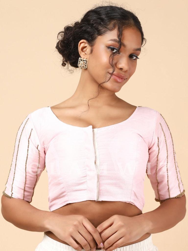Light Pink Hand Embroidered Readymade Blouse Blouse