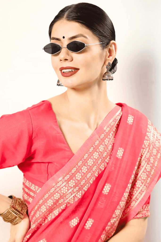 Lucknawi Weave 1-minute Chanderi Cotton Saree - Glamwiz India