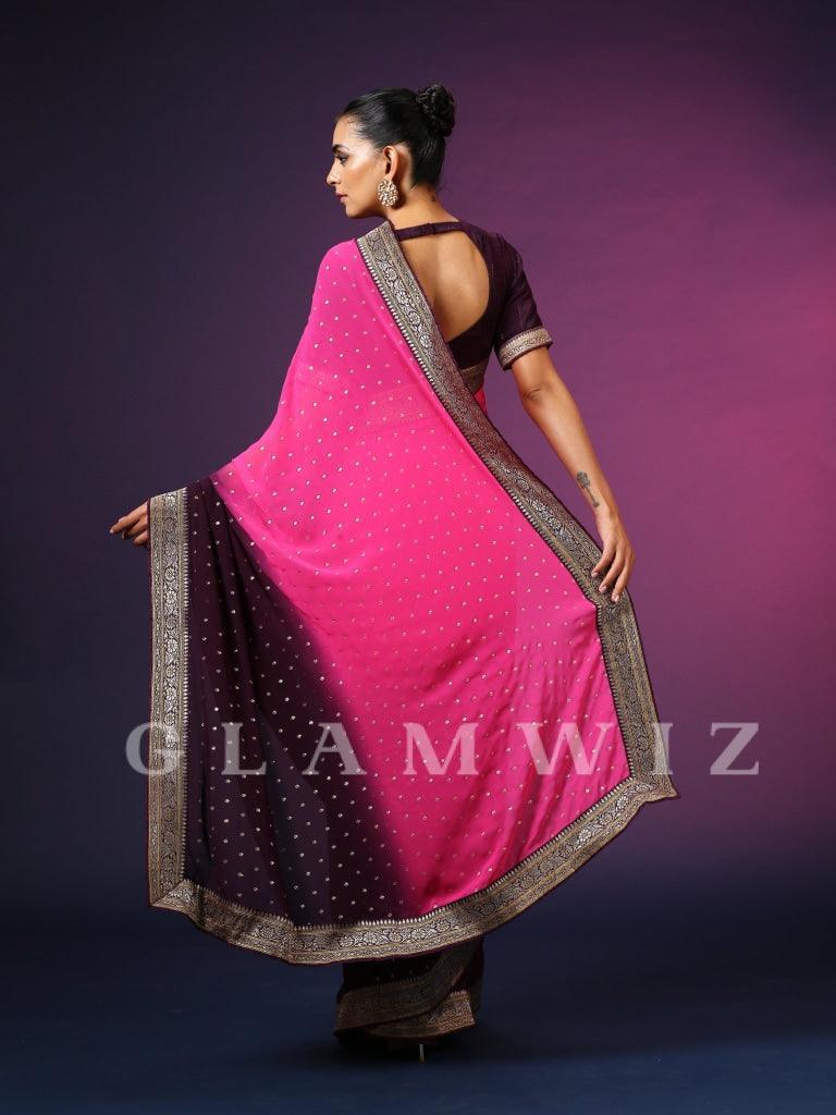Mauve N Pink Ready-to-Wear Georgette Saree - Glamwiz India