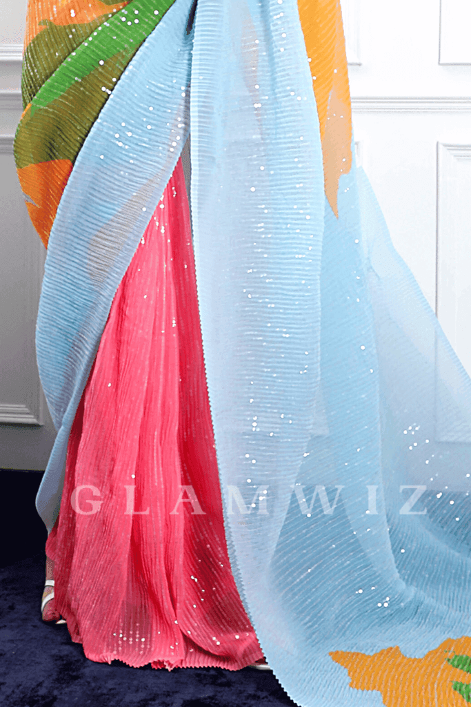 Pastel Perfection  | Ready-to-Wear Pastel Sequin Saree - Glamwiz India