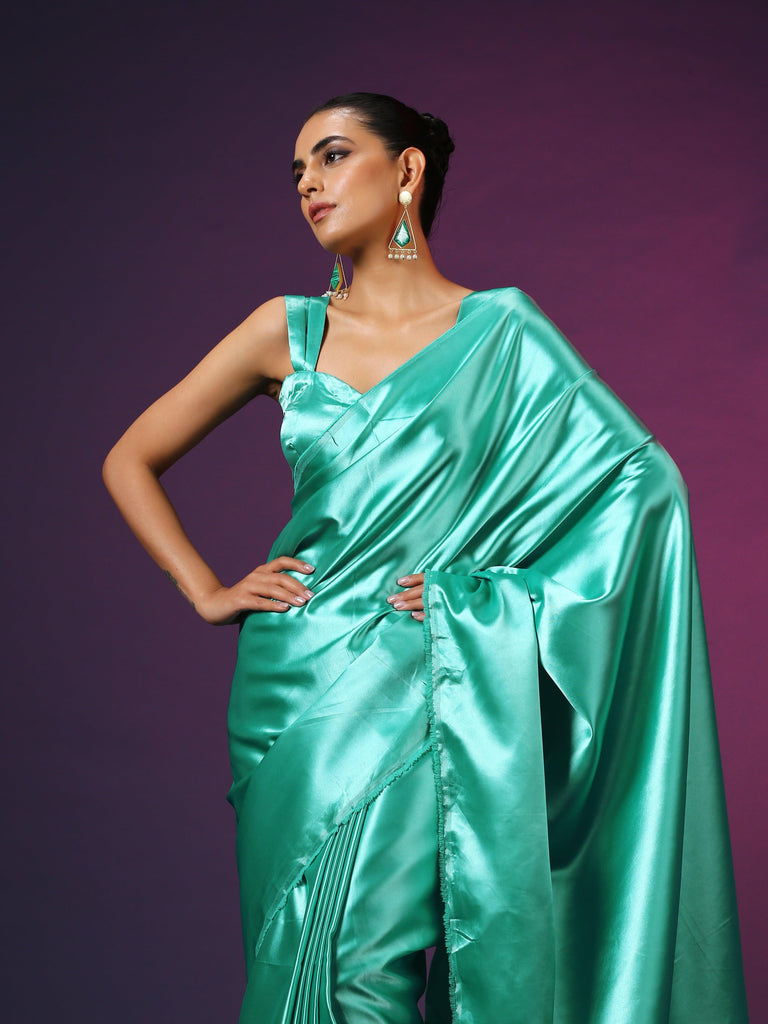 Persian Green | Ready-to-Wear Satin Saree - Glamwiz India