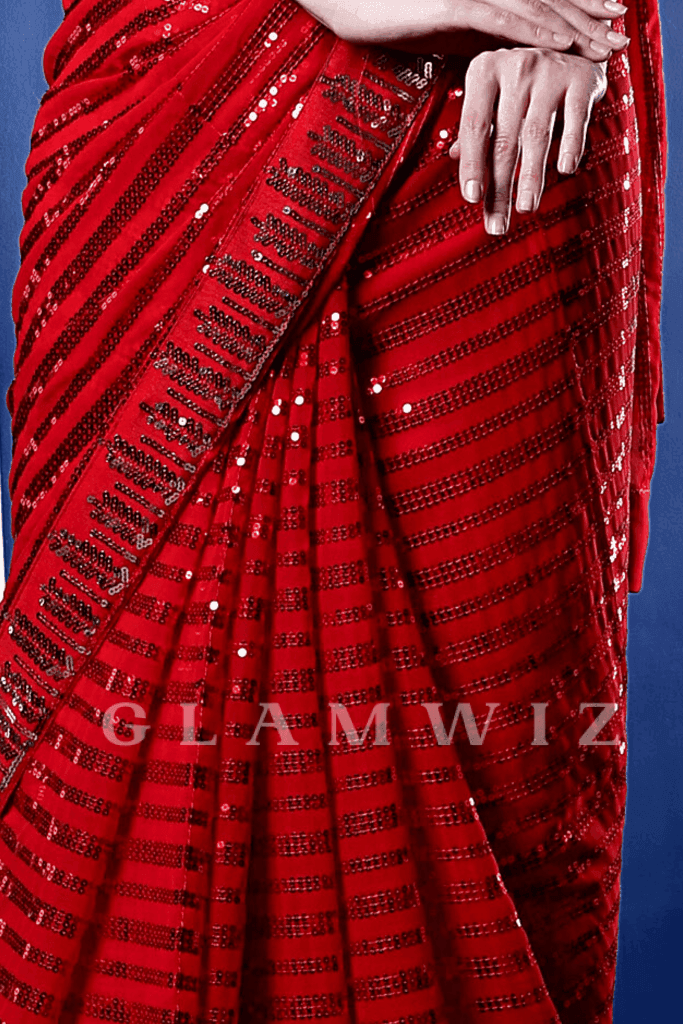 Pre-Stitched Black Sequins Georgette Saree - Glamwiz India