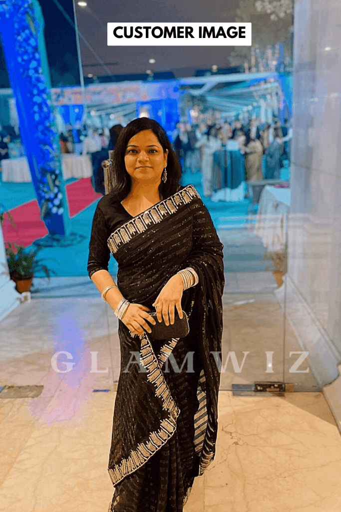 Scarlet Blue Mirage  Ready to Wear Black Sequins Saree – Glamwiz India