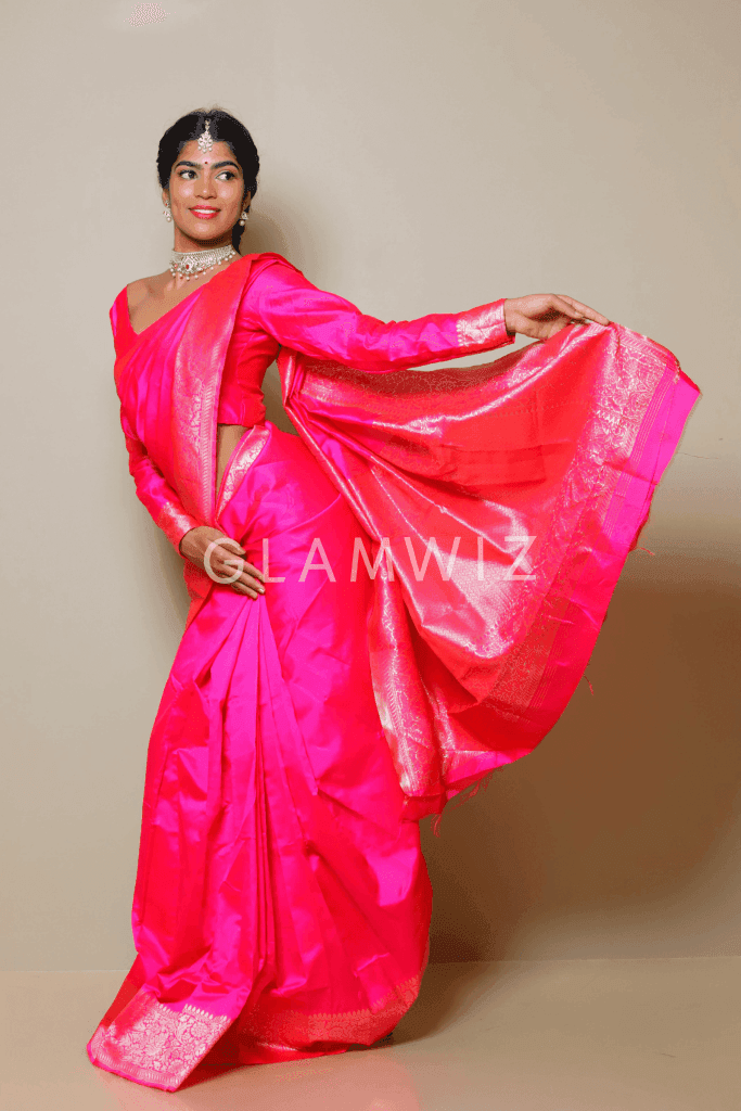 Hot Pink Banarasi Silk Saree / Normal