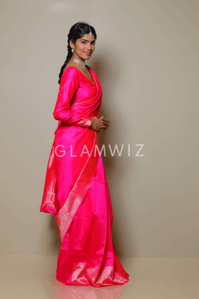 Hot Pink Banarasi Silk Saree