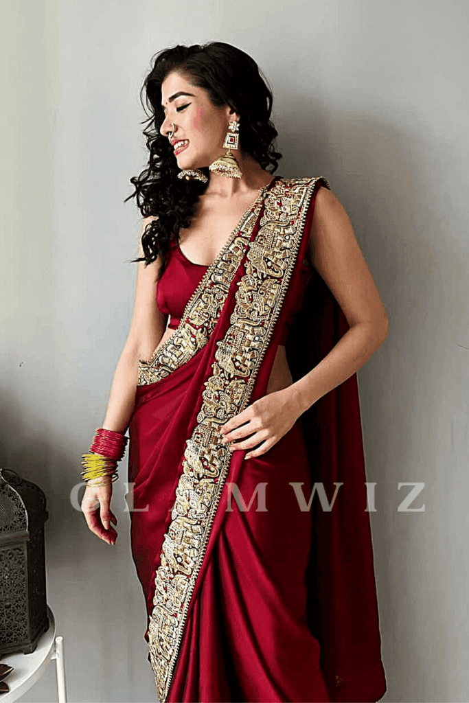 Buy Likha Red Net Embellished and Embroidered Saree with Unstitched Blouse  and Petticoat LIKPARSAR01 online