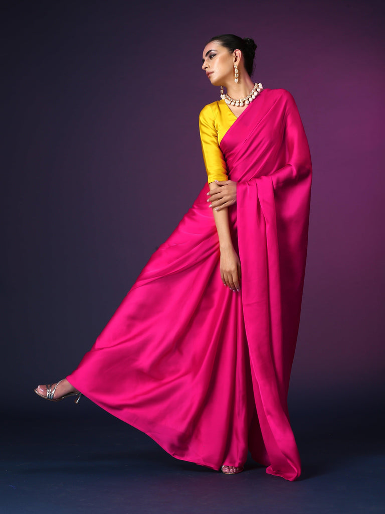 Queen Pink | Ready-to-Wear Satin Georgette saree - Glamwiz India