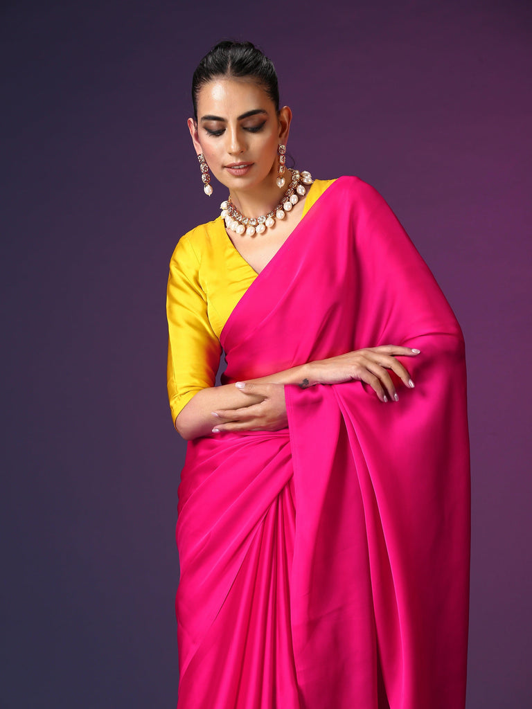 Queen Pink | Ready-to-Wear Satin Georgette saree - Glamwiz India