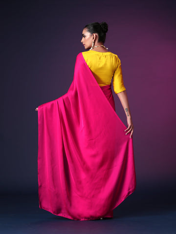 Queen Pink | Ready-to-Wear Satin Georgette saree - Glamwiz India