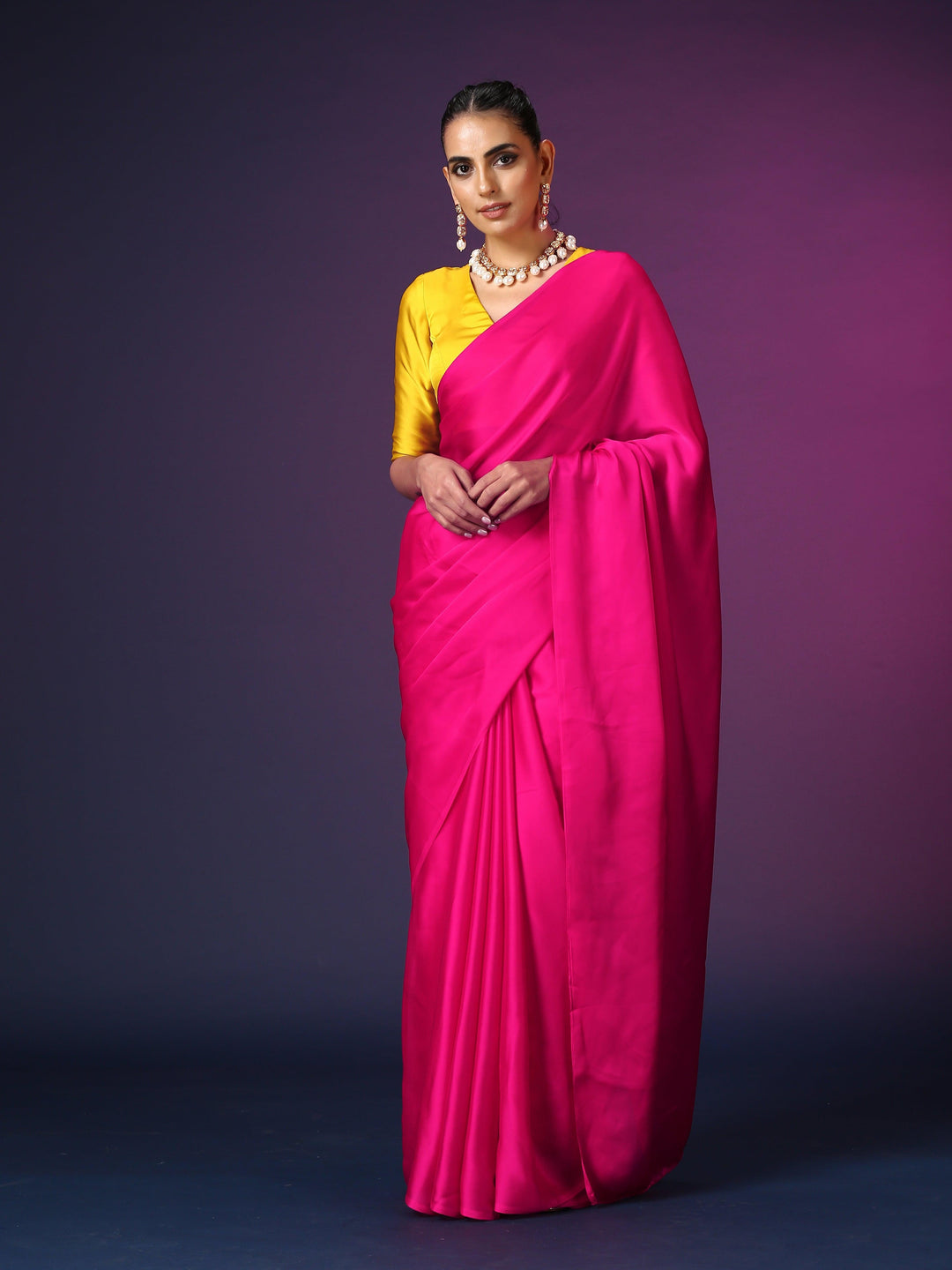 Queen Pink | Ready-to-Wear Satin Georgette saree - Glamwiz India