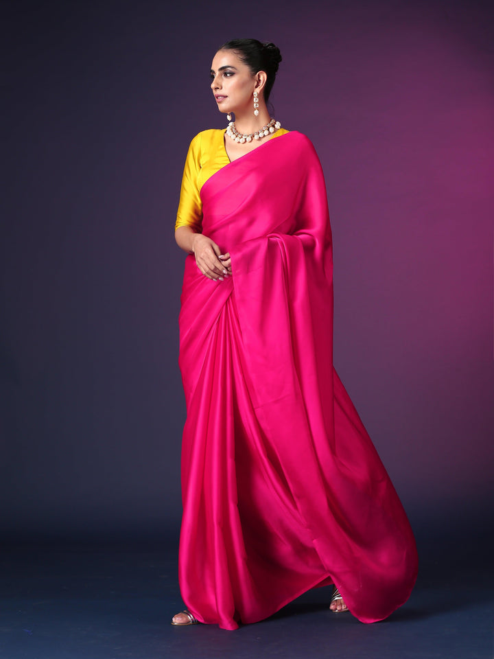 Queen Pink | Ready-to-Wear Satin Georgette saree - Glamwiz India