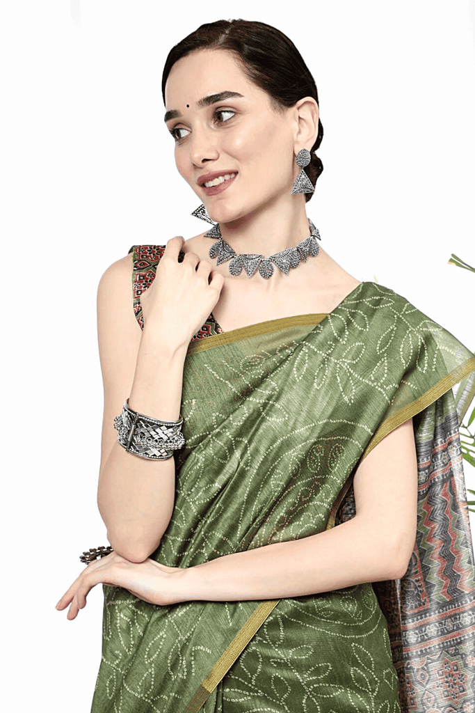 Bandhej Printed Linen Cotton Saree - Glamwiz India