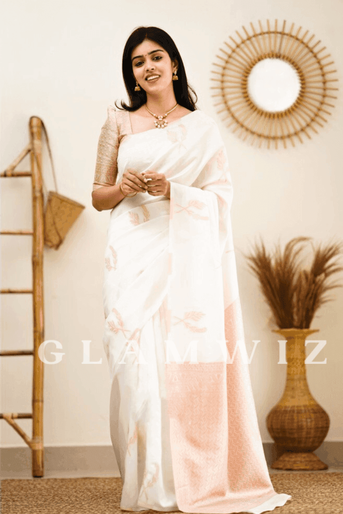 Ready to Wear Bordeless White Silk Saree - Glamwiz India