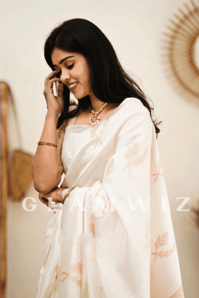 Ready to Wear Bordeless White Silk Saree - Glamwiz India