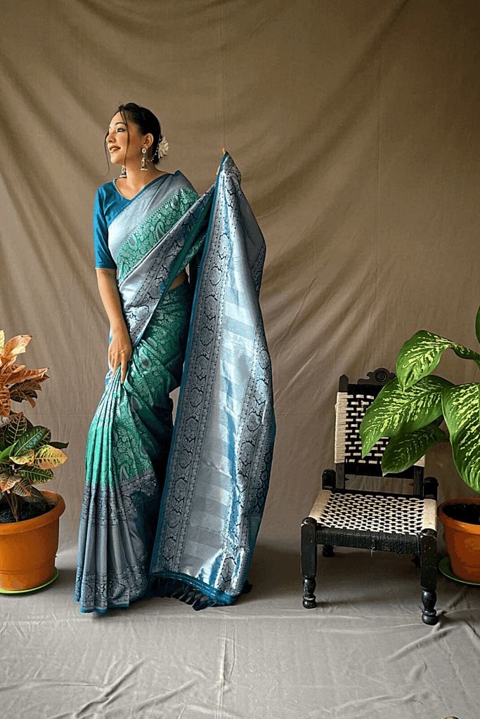 Ready to Wear Dual Tone Banarasi Silk Saree - Glamwiz India