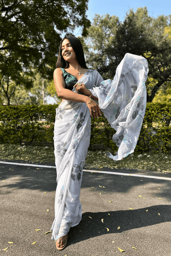 Ready-to-Wear Floral Printed Chiffon Saree - Glamwiz India