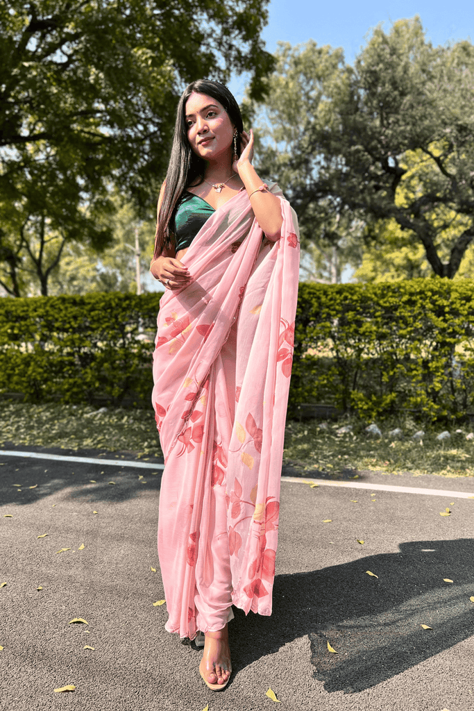 Ready-to-Wear Floral Printed Chiffon Saree - Glamwiz India