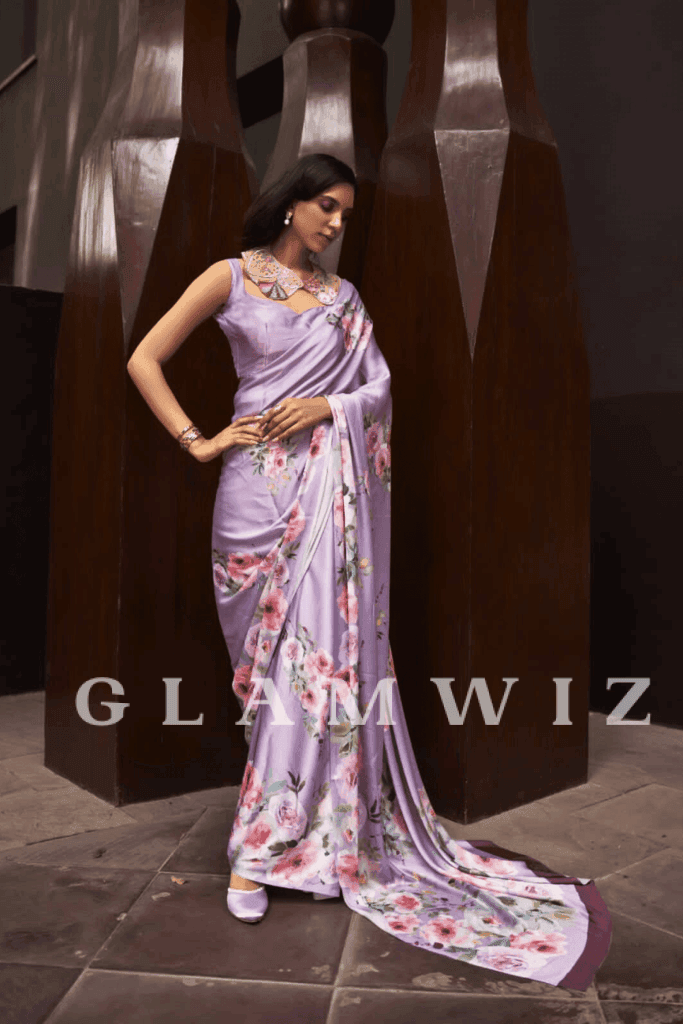 Ready to Wear Floral Printed Crepe Saree - Glamwiz India