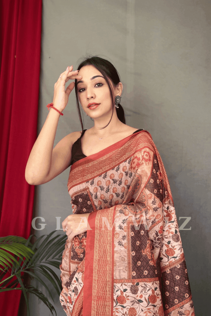 Ready to Wear Kashmiri Print Cotton Saree - Glamwiz India
