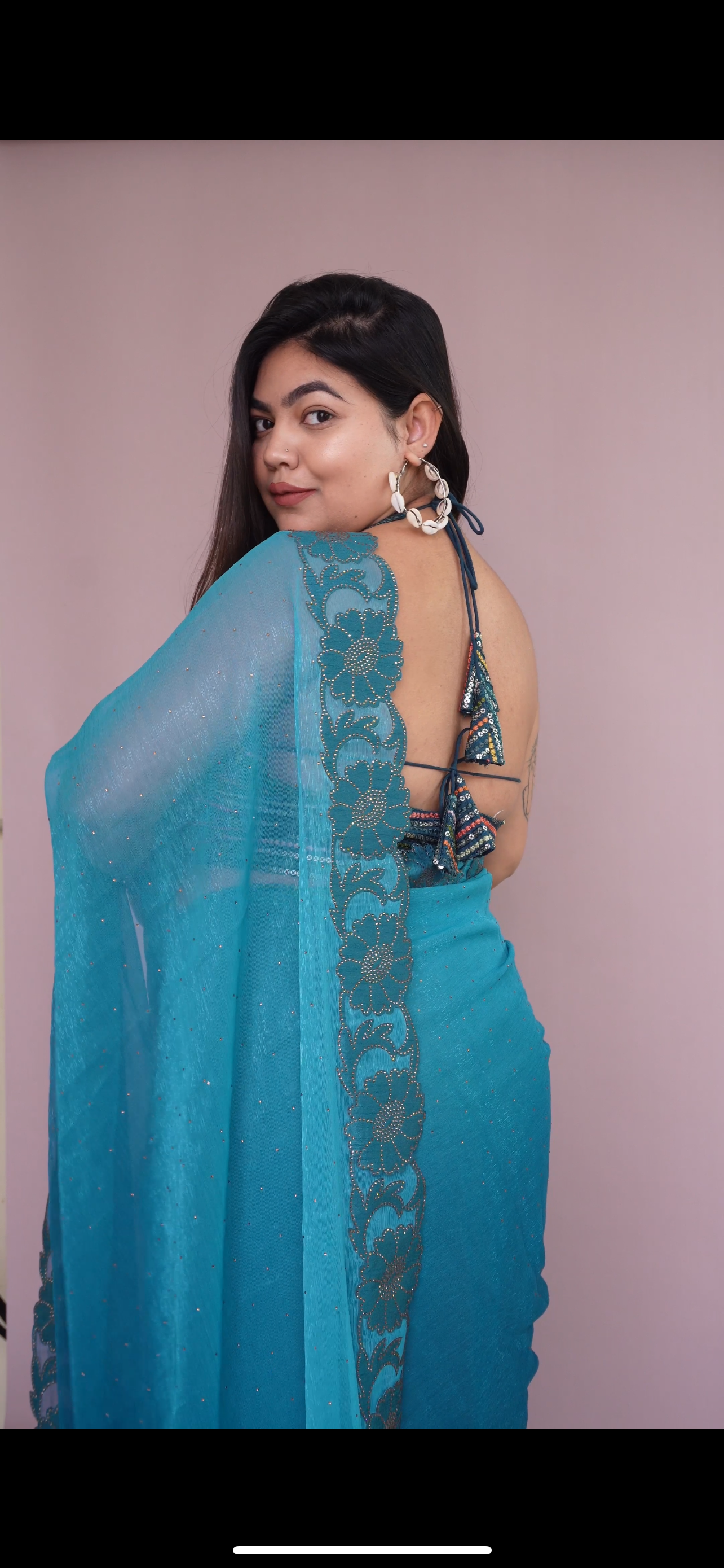 Teal Breeze Ombre Saree  Pre-Stitched Shimmer Swarovski Saree – Glamwiz  India