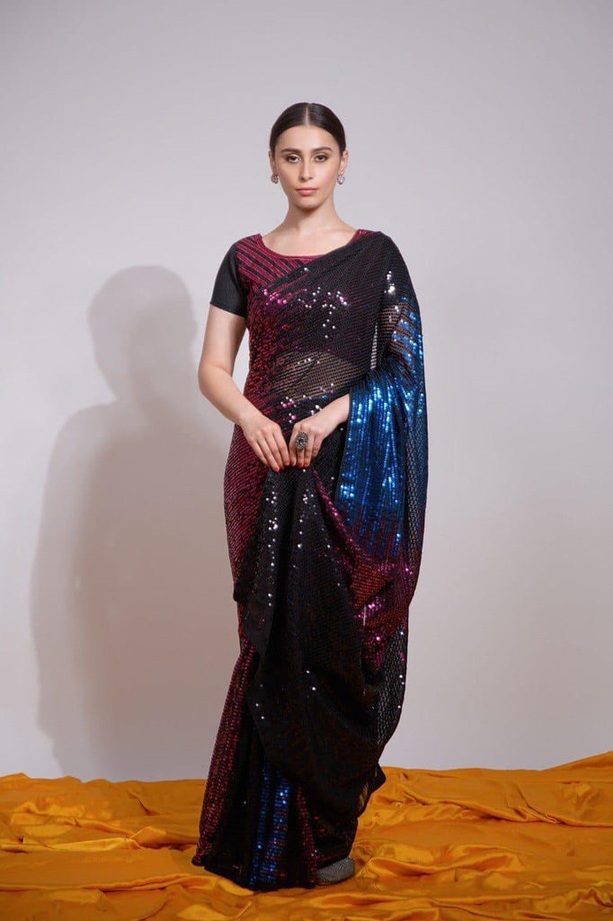 Scarlet Blue Mirage | Ready to Wear Black Sequins Saree - Glamwiz India