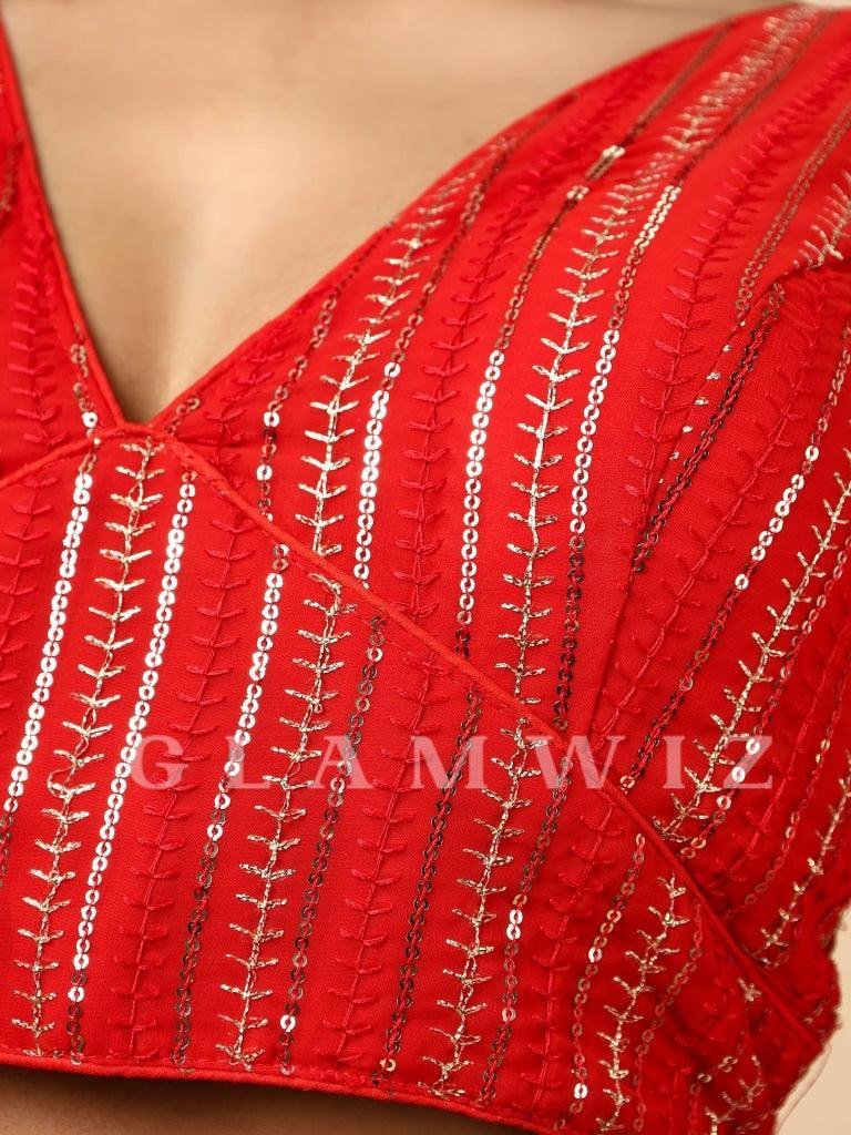 Scarlet Red Sequins Blouse Embroidered Blouse