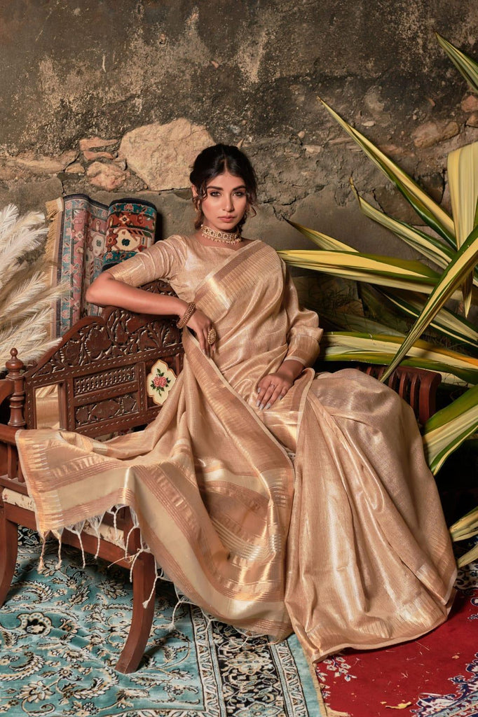 Silk Heritage | Ready to Wear Linen Tissue Silk Saree - Glamwiz India
