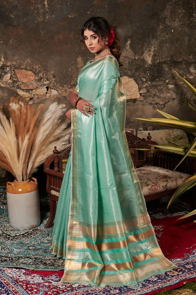 Silk Heritage | Ready to Wear Linen Tissue Silk Saree - Glamwiz India