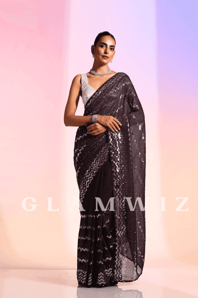 Silver Lining Starlight | Ready To Wear Violet Sequins Saree 1-Minute Sequin