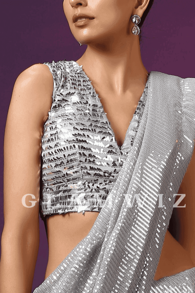 Silver Sparkle | Ready-to-Wear Sequins Saree - Glamwiz India