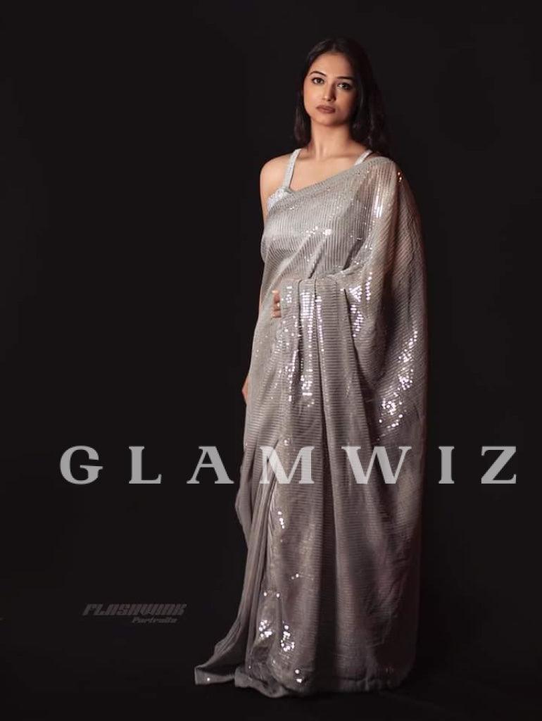 Silver Sparkle | Ready-to-Wear Sequins Saree - Glamwiz India