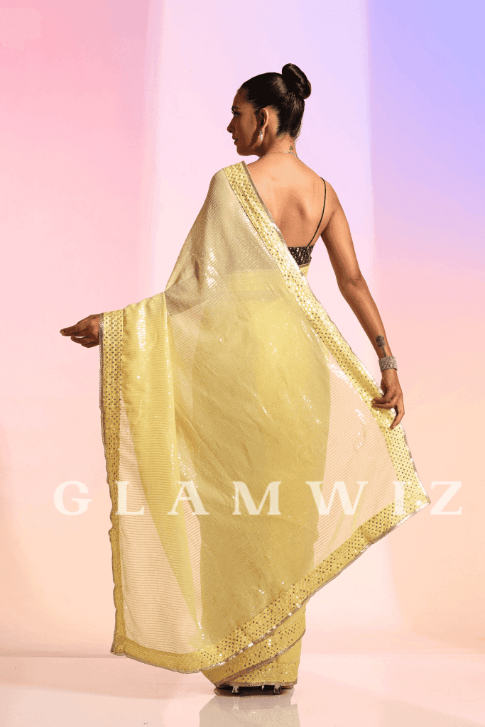 Spot-On Lime Saree | Ready To Wear Yellow Sequins 1-Minute Sequin