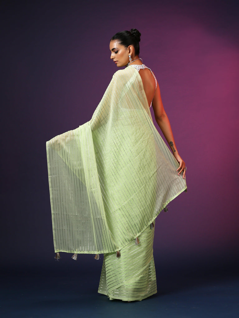 Tea Green | Ready-to-Wear Chiffon Saree - Glamwiz India
