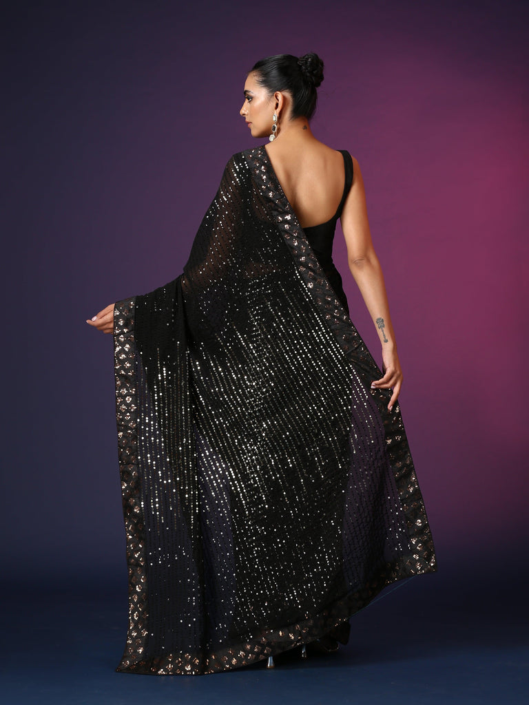 The Black Badass | Ready-to-Wear Sequin Saree - Glamwiz India