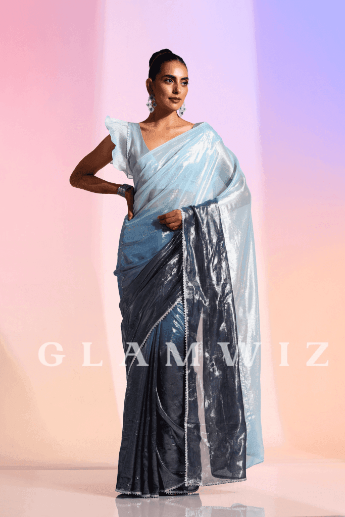 The Blue Mermaid | 1-Minute Ombre Shimmer Saree Georgette