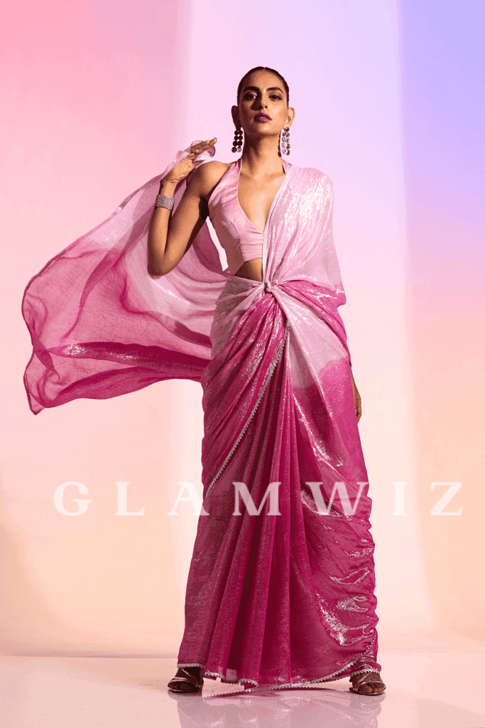 The Pink Blingg | Ready To Wear Ombre Shimmer Saree 1-Minute Georgette
