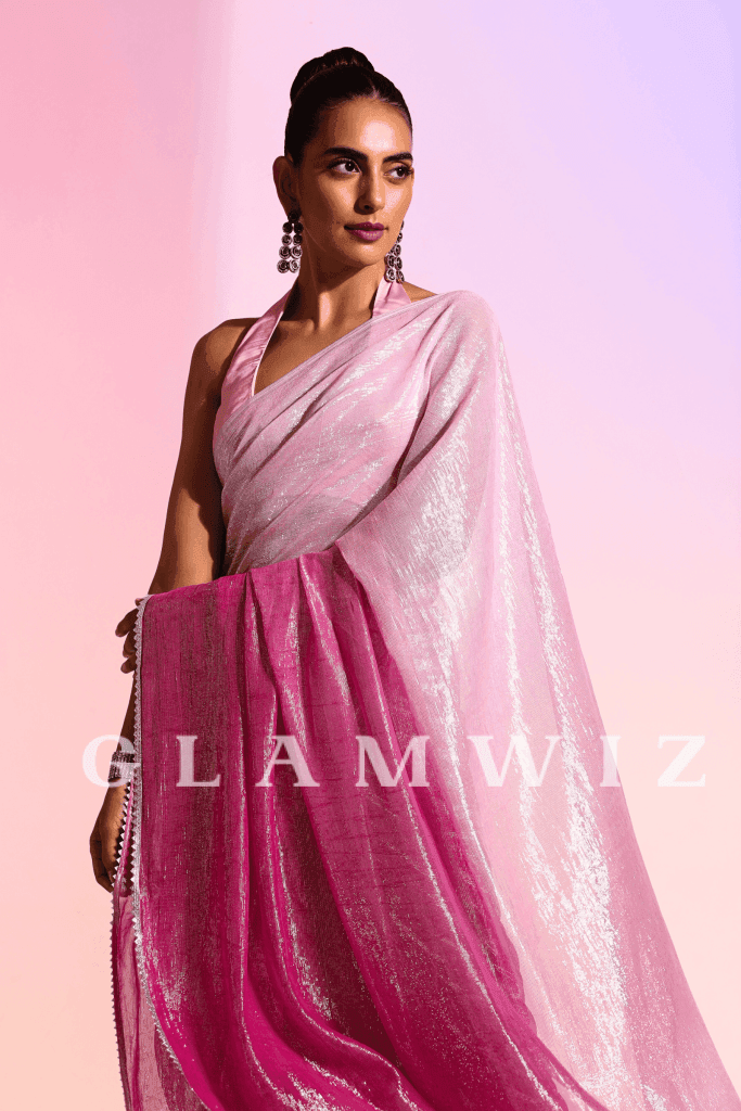 The Pink Blingg | Ready To Wear Ombre Shimmer Saree 1-Minute Georgette