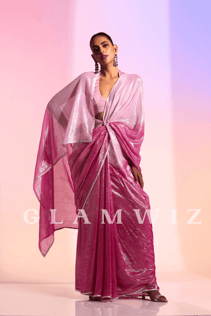 The Pink Blingg | Ready To Wear Ombre Shimmer Saree 1-Minute Georgette