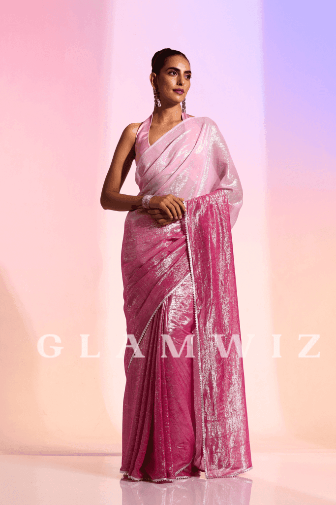 The Pink Blingg | Ready To Wear Ombre Shimmer Saree 1-Minute Georgette